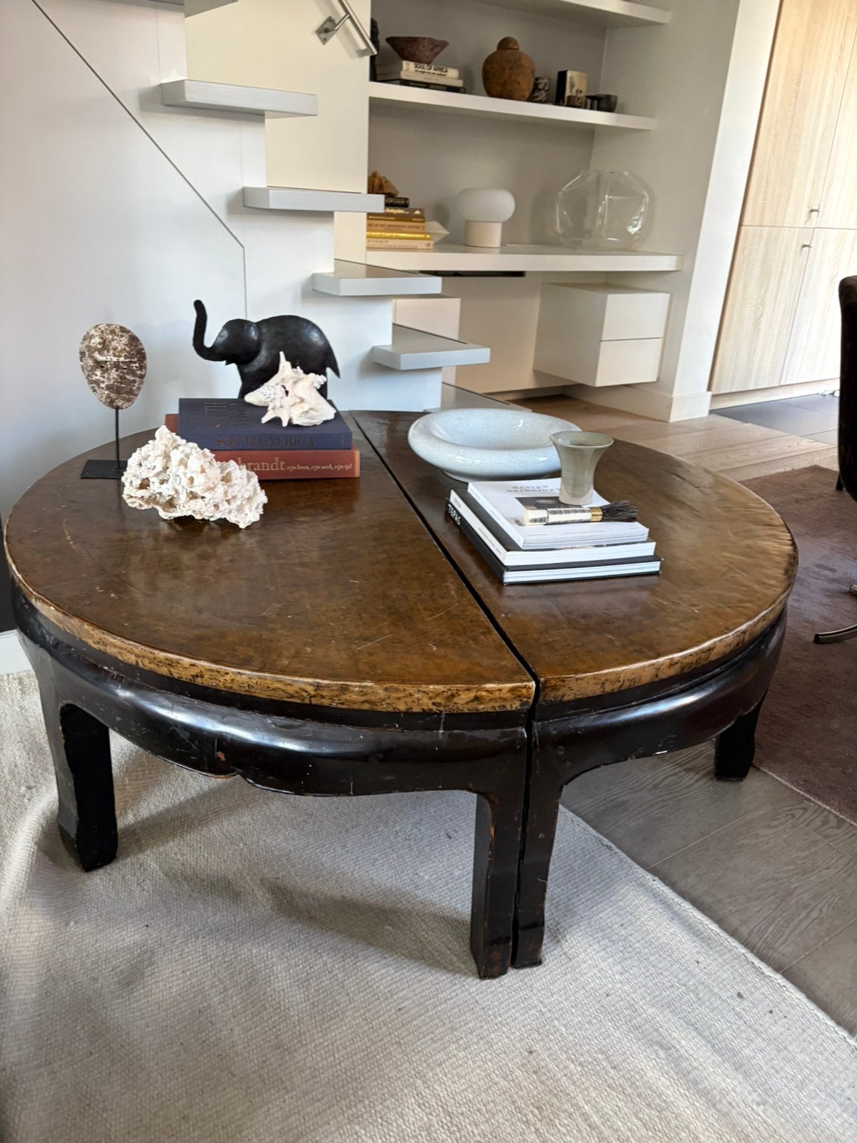 Aziatische salontafel / koffietafel / Rond / tweedelig, Gebruikt, Rond, Ophalen of Verzenden, Nvt
