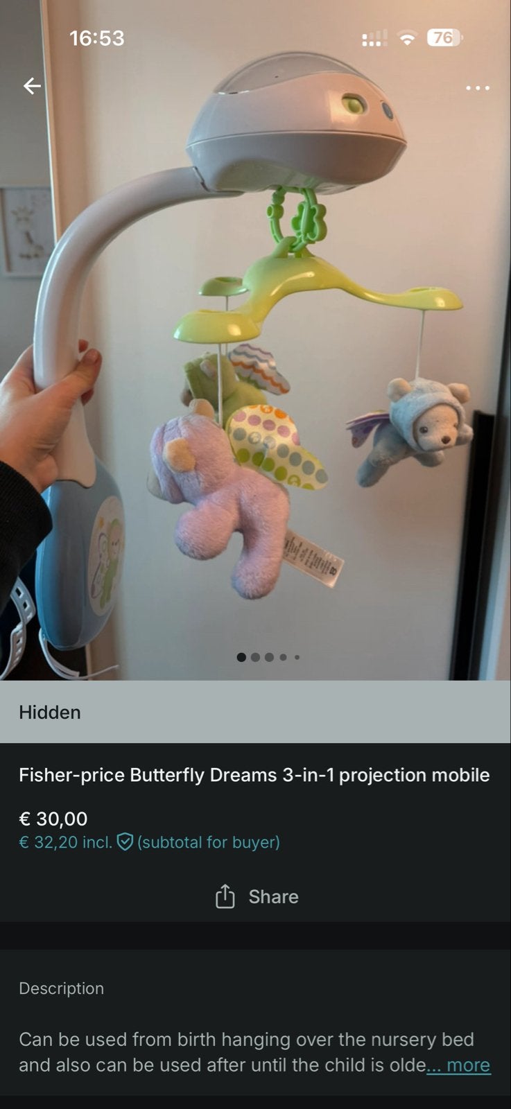 Fisher-Price Butterfly Dreams 3-in-1 Projectie Mobiel, Ophalen of Verzenden, Gebruikt, Mobiel, Met licht