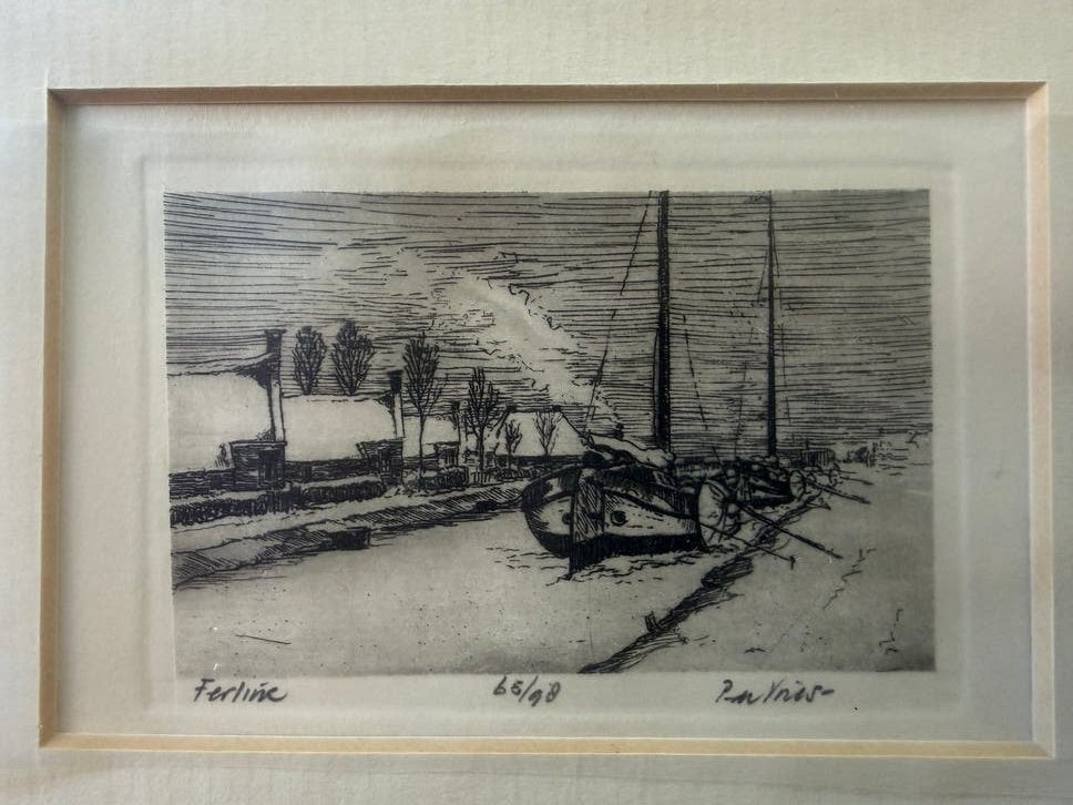 Ets van Piet de Vries gesigneerd en genummerd “Ferline”, Ophalen of Verzenden, Ets