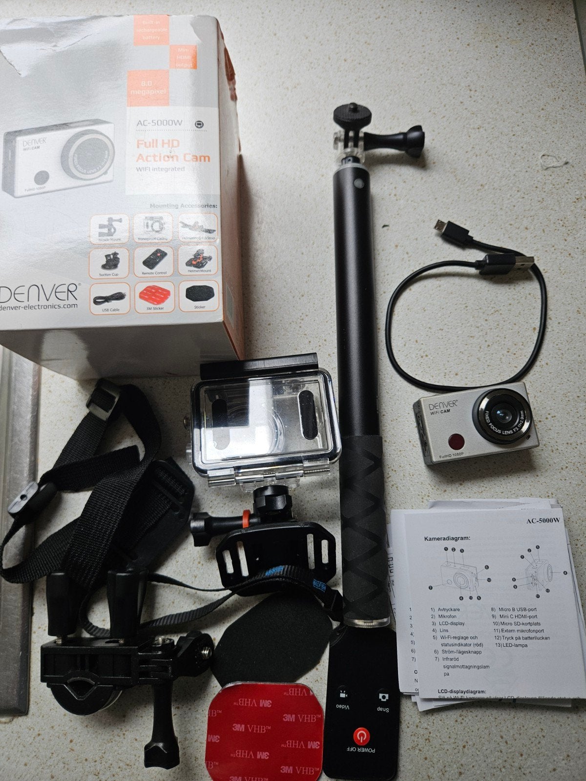 Action cam accessoires set (Denver AC-5000W), Ophalen of Verzenden, Zo goed als nieuw, Overige merken