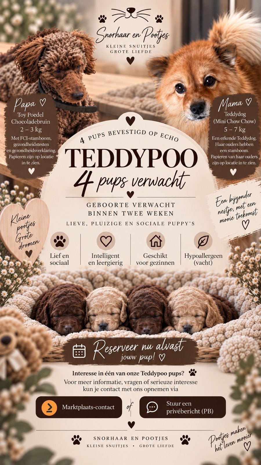 🧸 Teddypoo (TeddydogXToyPoedel) pups onderweg 🐾, Dieren en Toebehoren, Poedel, Parvo, 8 tot 15 weken, Meerdere