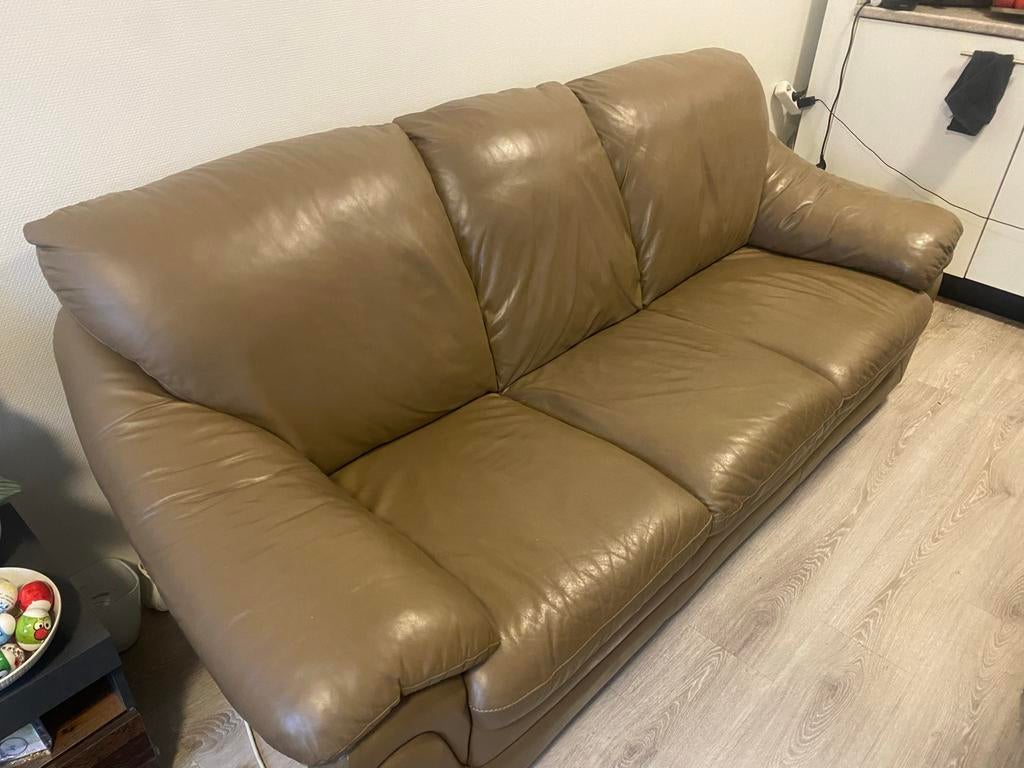 Grote leren bank, Ophalen, 100 tot 125 cm, Driepersoons, Leer
