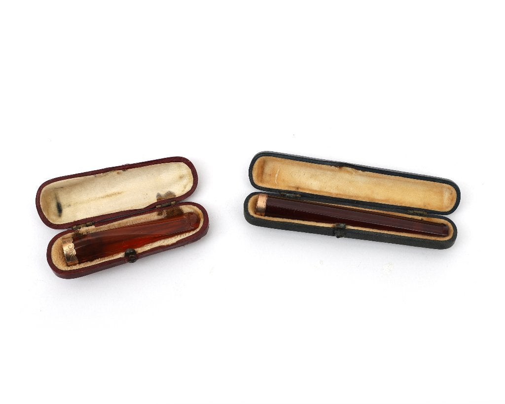 2x Vintage Sigarettenhouder Rookaccessoires 14K Goud + Etui, Ophalen of Verzenden, Gebruikt, Overige typen