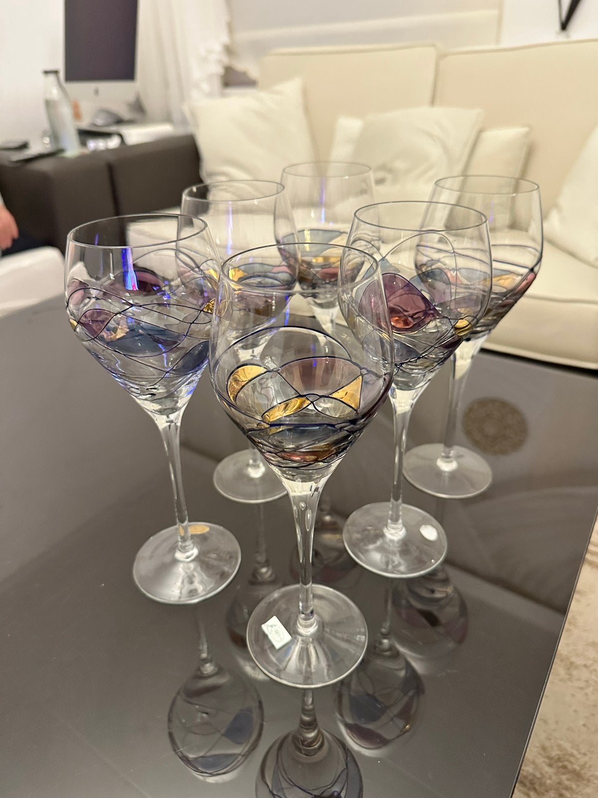 Set van 6 handgeschilderde wijnglazen, Antiek en Kunst, Ophalen of Verzenden