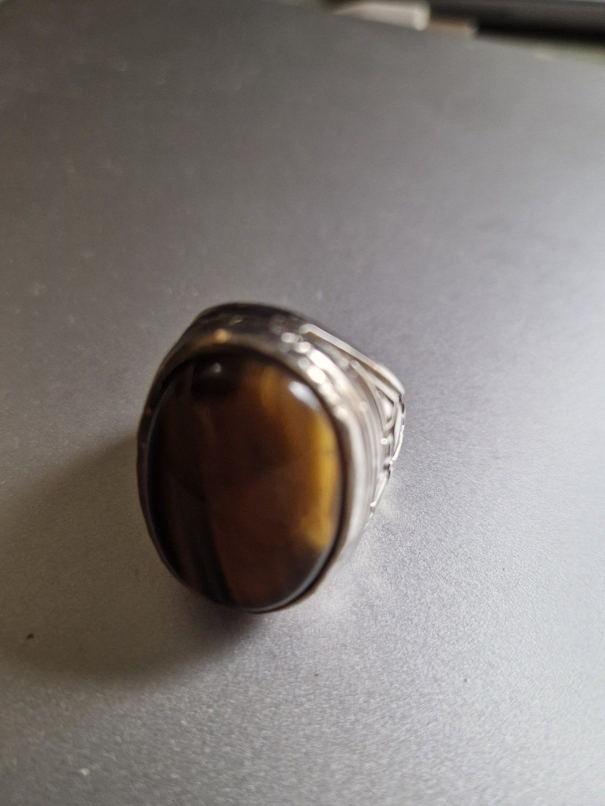 Tijgeroog in ring, Verzenden, Bruin, Overige materialen, Dame of Heer