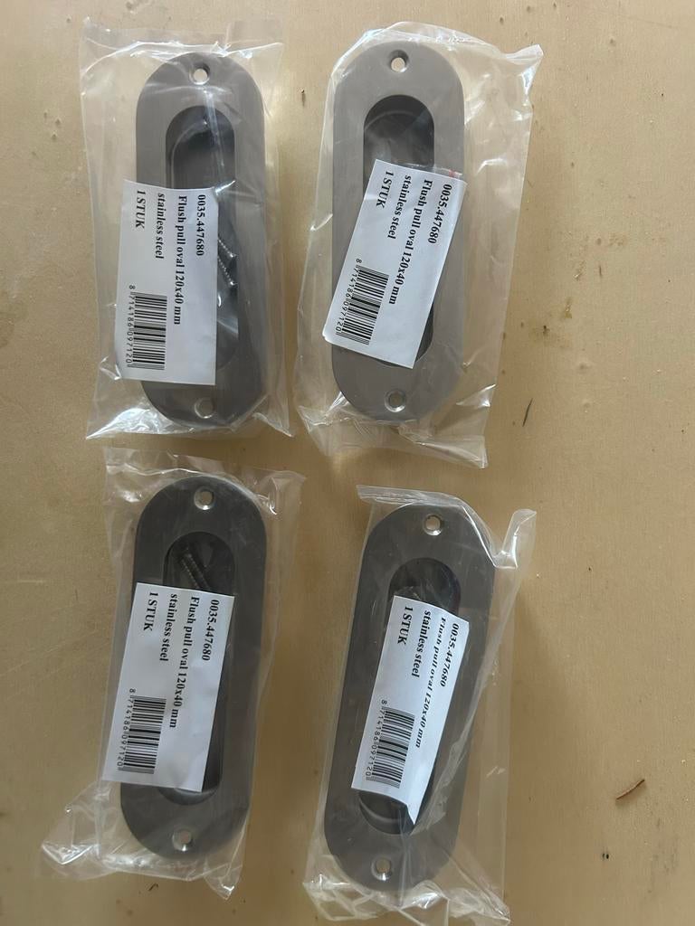 4x Ovale Deurkomgreep RVS 120x40 mm - Nieuw in verpakking, Ophalen of Verzenden, Nieuw, Rvs, Klink of Kruk