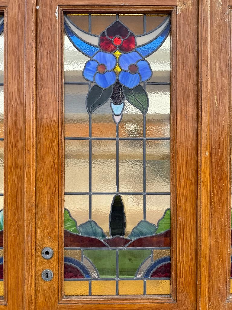 3- delige set jugendstil glas in lood deuren 216x214cm., Antiek en Kunst, Curiosa en Brocante, Ophalen