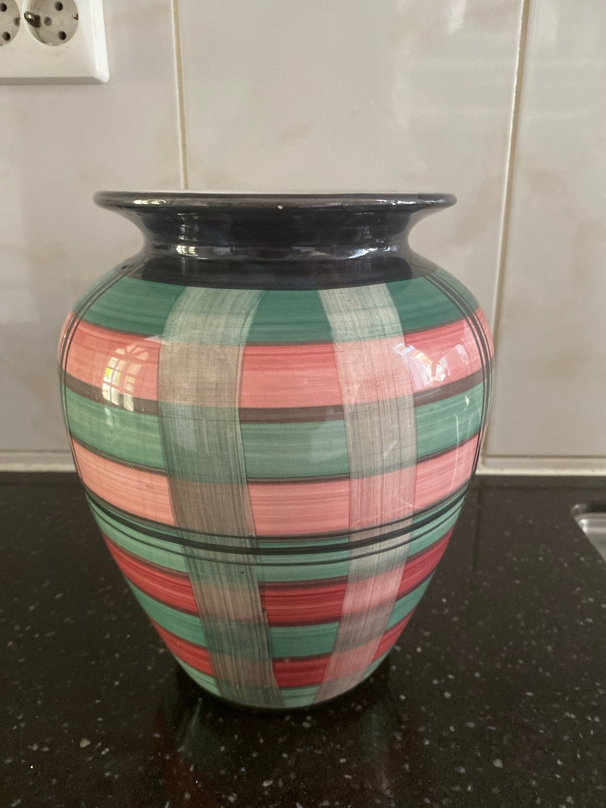 Vintage Keramische Vaas met Geruit Patroon, Ophalen
