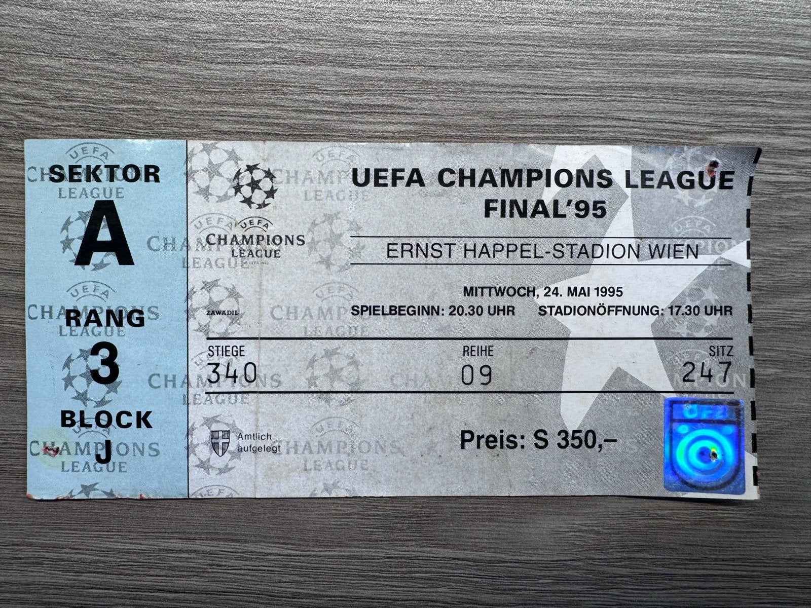UEFA Champions League Finale 1995 AJAX, Tickets en Kaartjes, Losse kaart, Eén persoon, Mei, Europa of Champions League