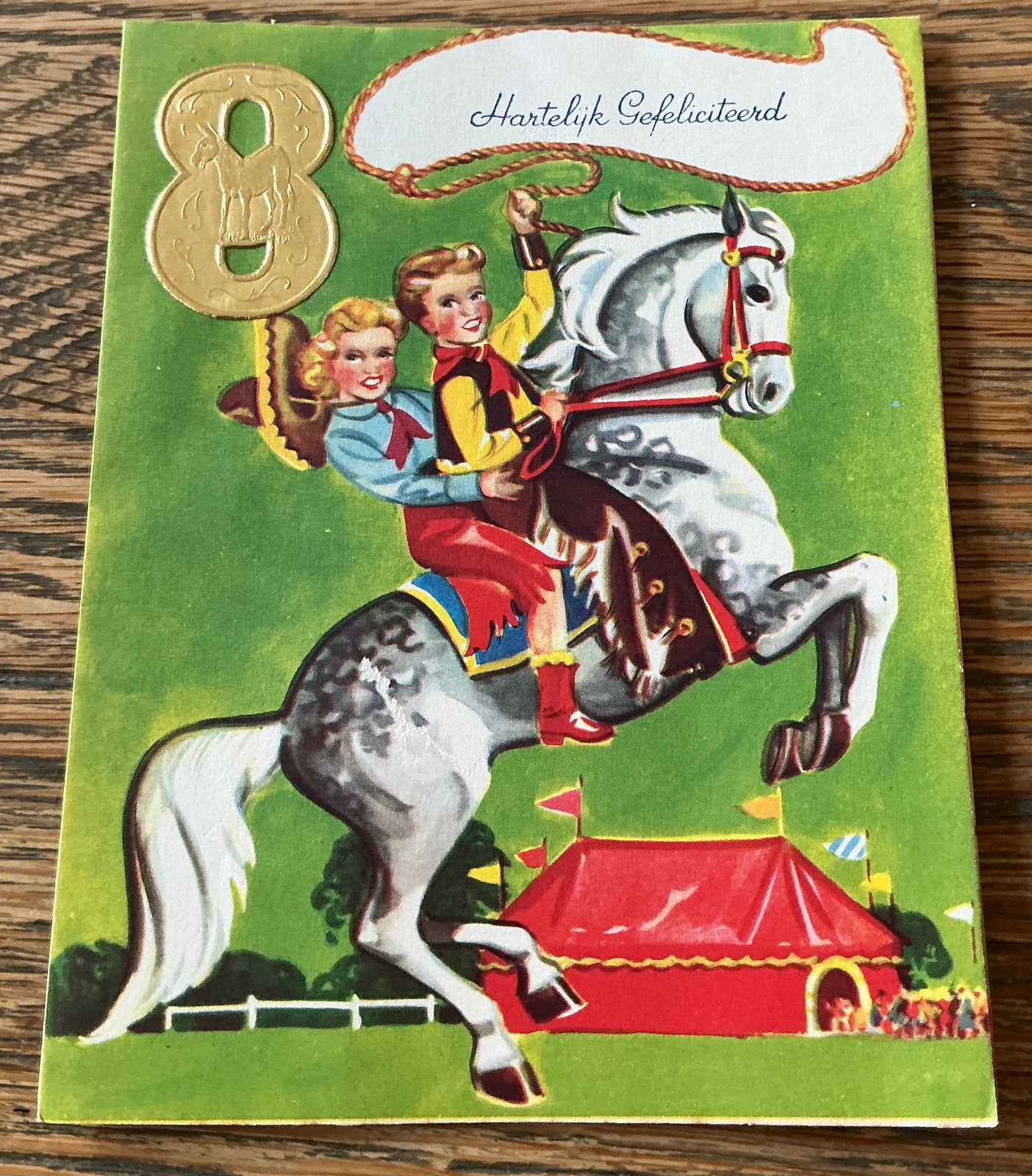 OUDE VINTAGE KAART CIRCUS COWBOY 1950, Verzamelen, Ansichtkaarten | Themakaarten, Ophalen of Verzenden, 1940 tot 1960, Kinderen