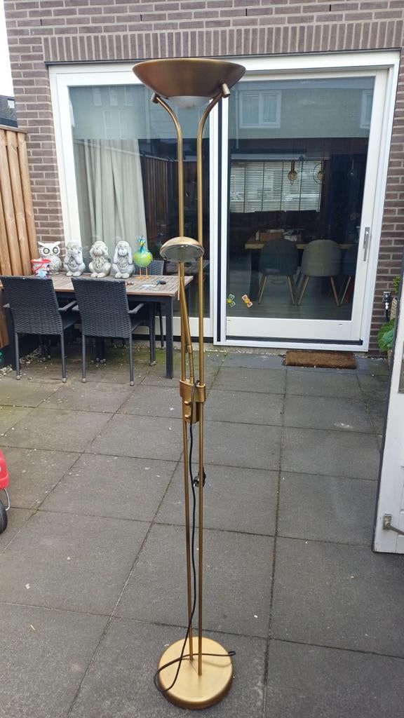 Goudkleurige vloerlamp met leeslampje (excl. lampje), Ophalen, Gebruikt, Metaal, Modern