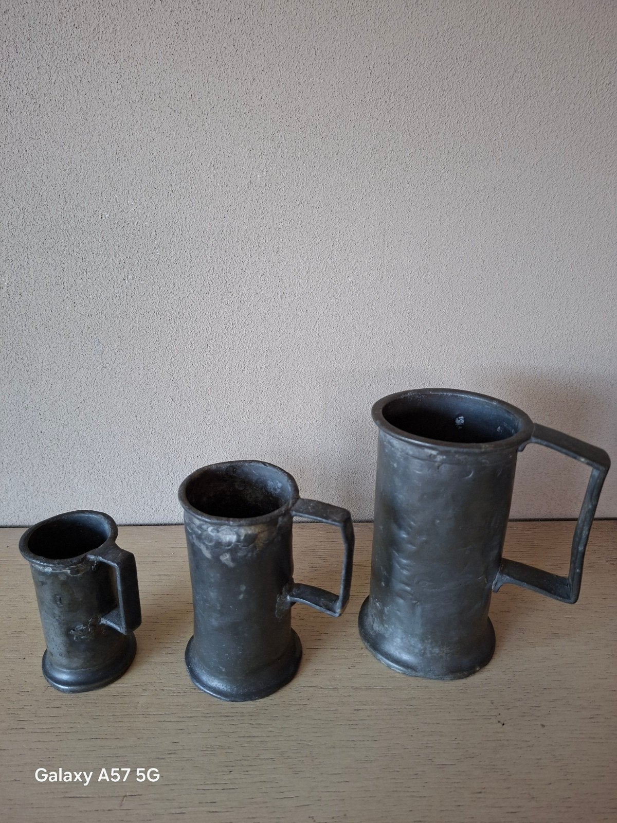 Set van 3 antieke tinnen bierpullen/maatbekers, Antiek en Kunst, Ophalen of Verzenden