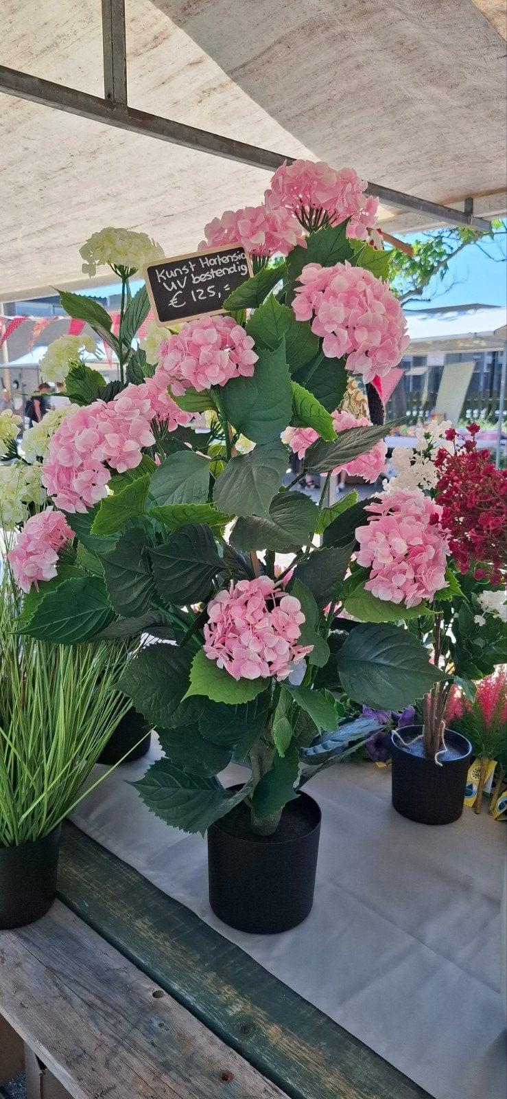 Kunst hortensia UV bestendig!!, Huis en Inrichting, Roze, Kunstplant, 90 cm, Nieuw