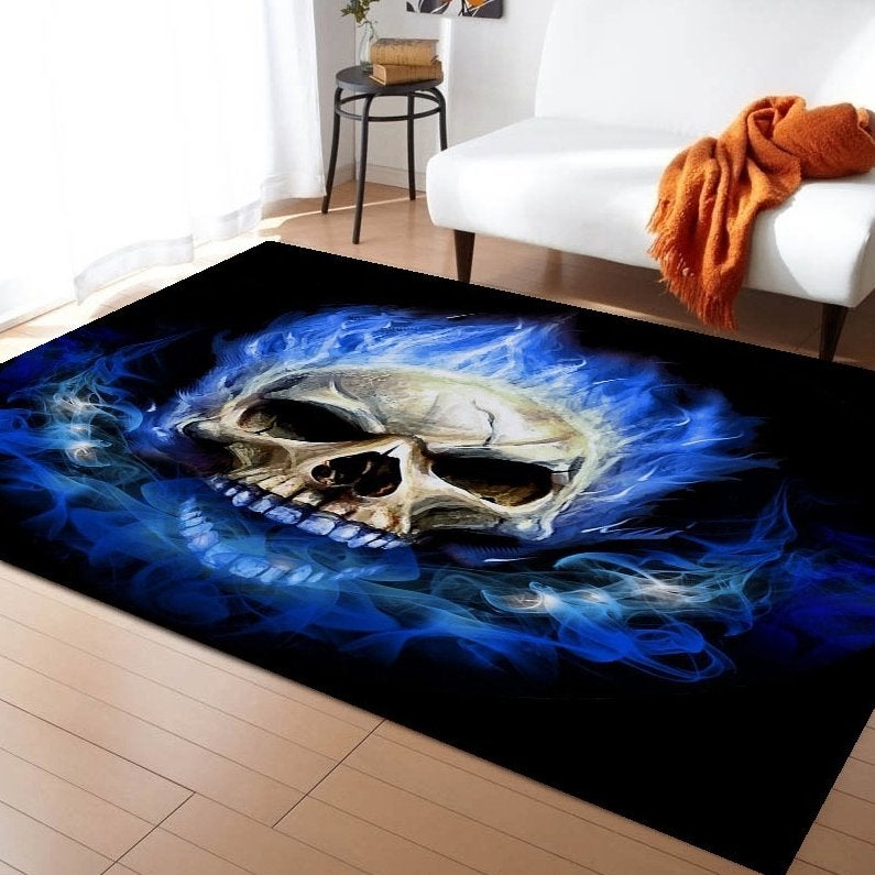 Blauw Zwart Doodskop Vloerkleed / Skull Skelet Kleed Tapijt, Verzenden, Nieuw, 150 tot 200 cm, Blauw