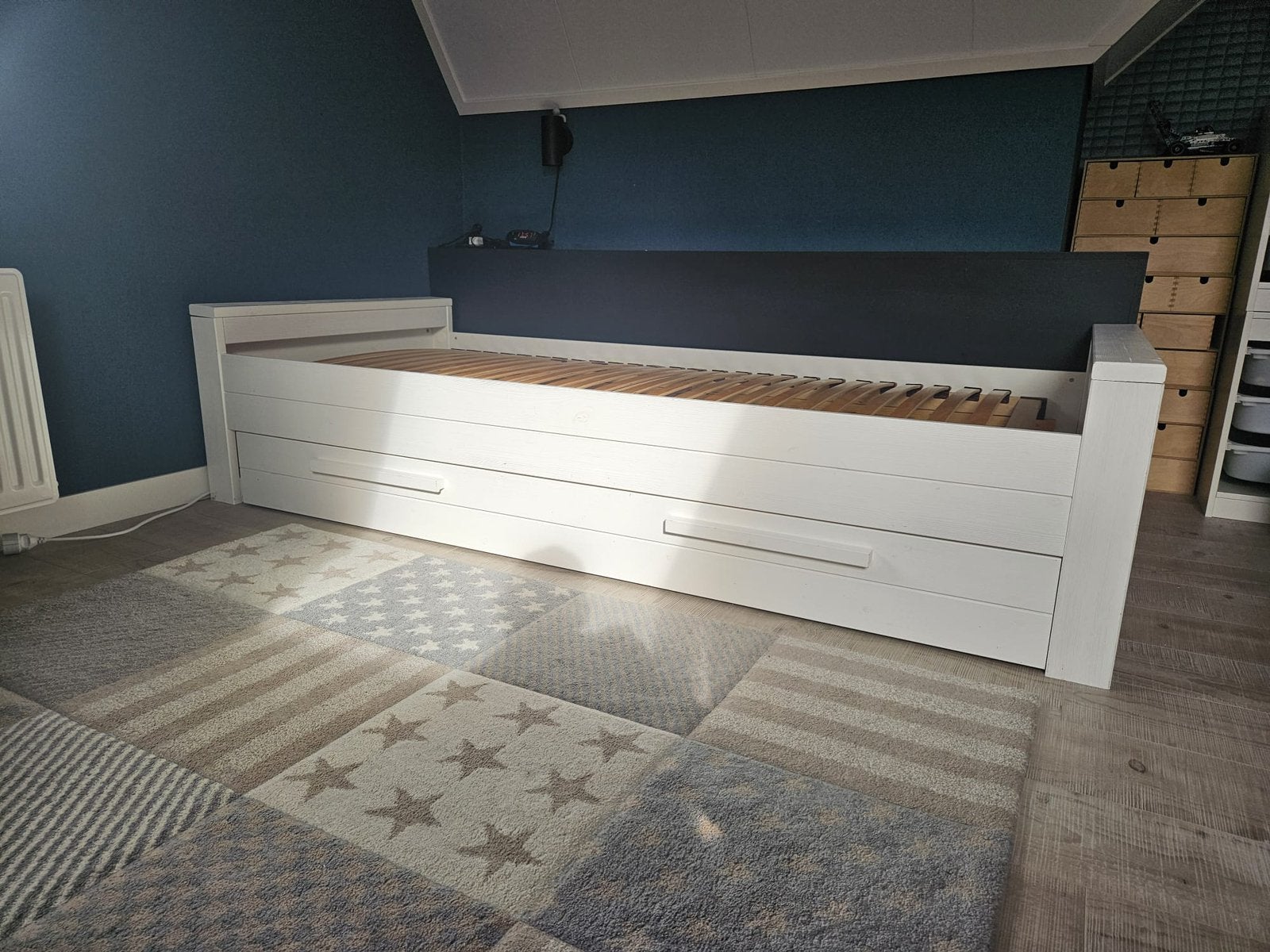 Bed WOOOD Robin 90x200 cm, incl matras en opberglade, Ophalen, Gebruikt, 90 cm, Eenpersoons