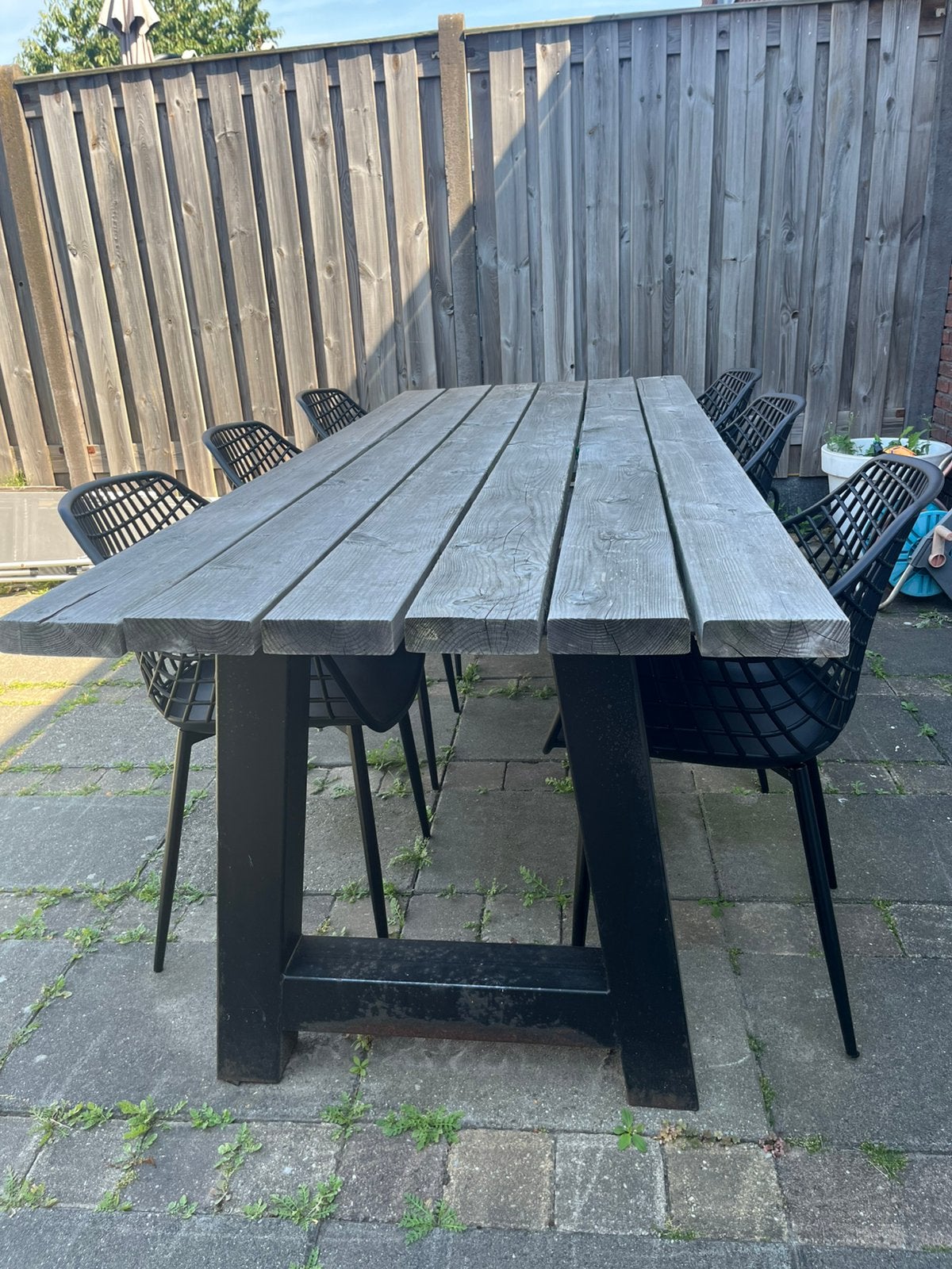Tuintafel met 6 tuinstoelen, Ophalen, Gebruikt, Rechthoekig, Hout