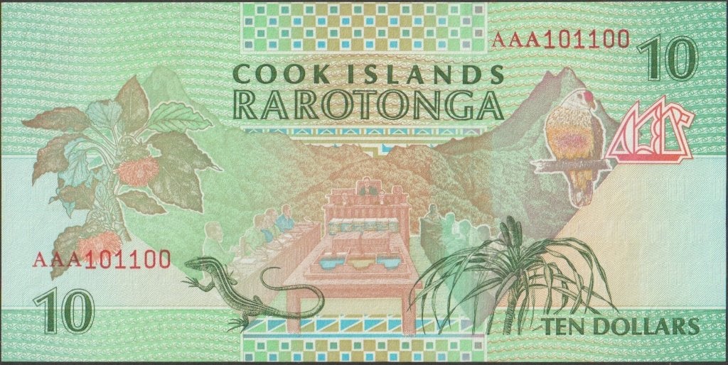 Cook Islands 10 dollars ND(1992) aUNC p.8a (# 366), Verzenden, Los biljet