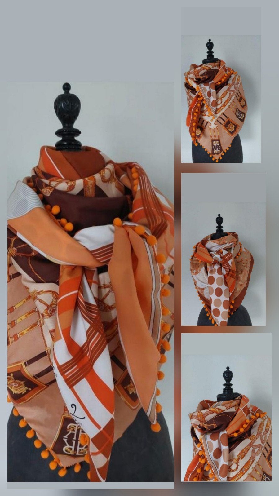 Shawl Omslagdoek Handmade Mucho Gusto style L pompons, Ophalen of Verzenden, Nieuw, Sjaal