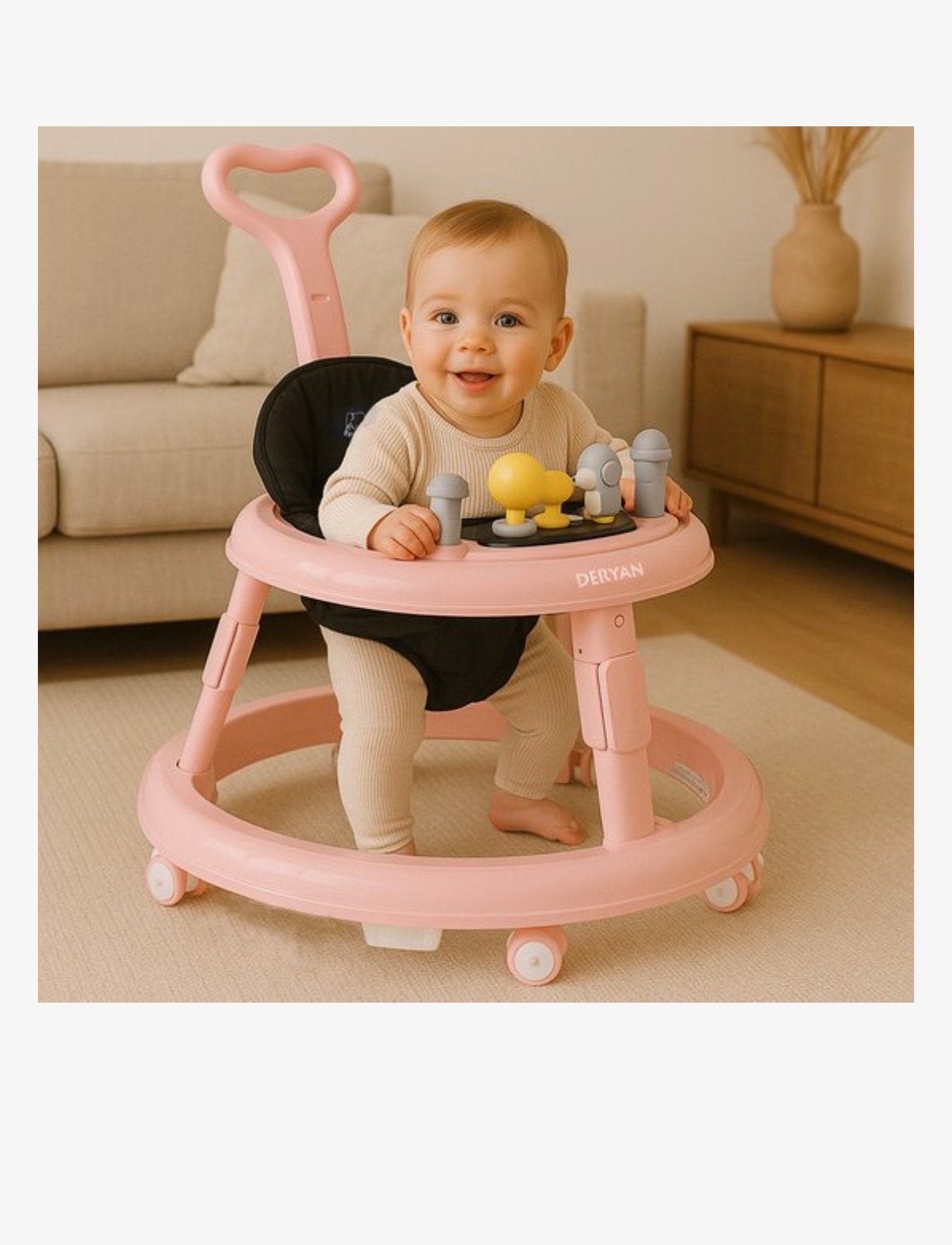 Roze Baby Loopstoel met Speelgoed en Duwstang, Kinderen en Baby's, Ophalen, Zo goed als nieuw