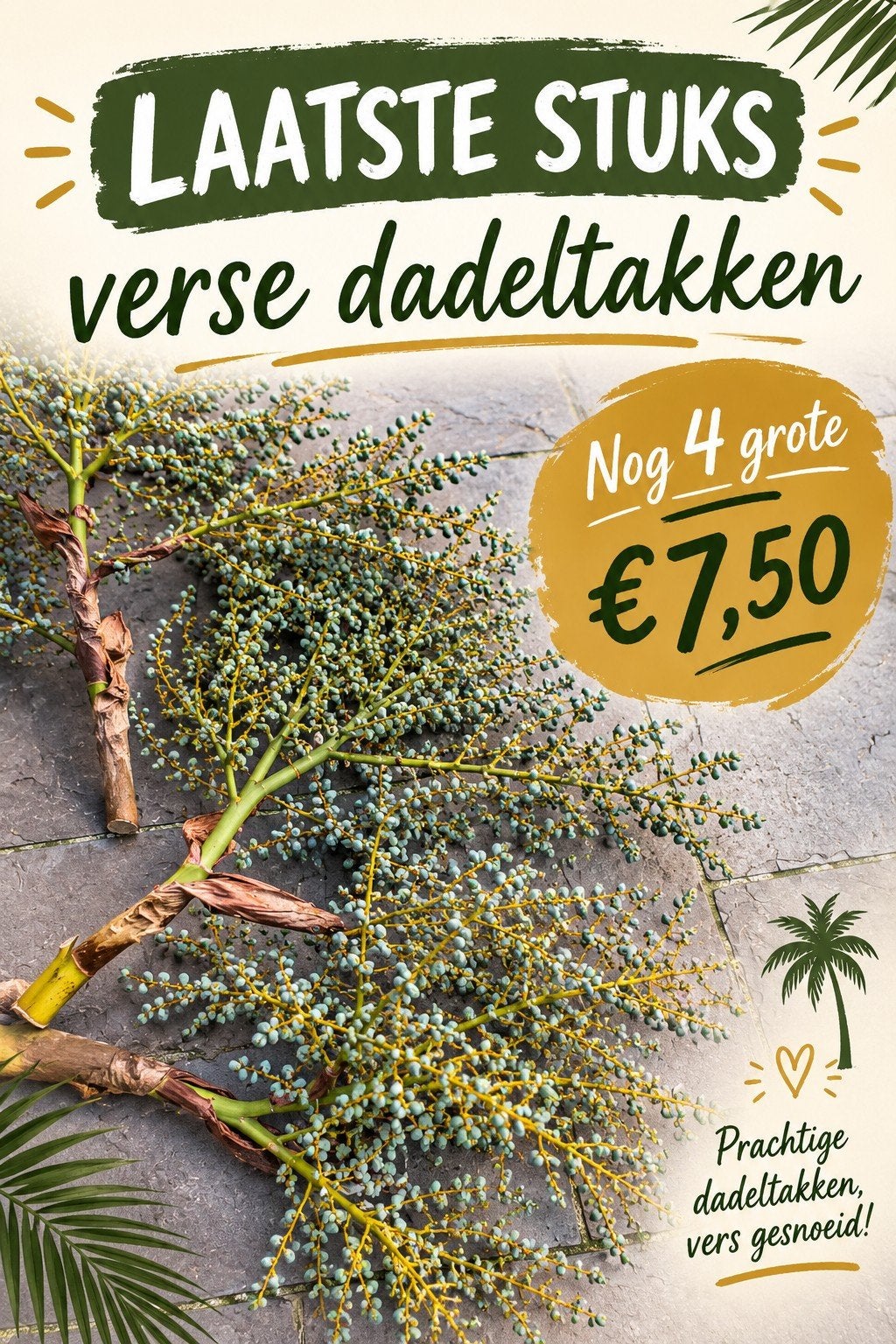 Laatste stuks verse dadeltakken / siertakken, Huis en Inrichting, Ophalen, Nieuw