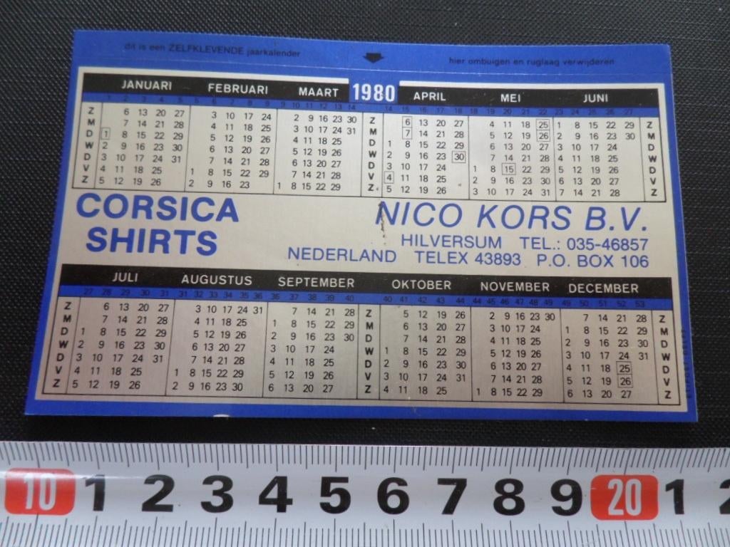 sticker Kalender 1980 Hilversum NICO KORS BV Corsica shirts, Ophalen, Zo goed als nieuw