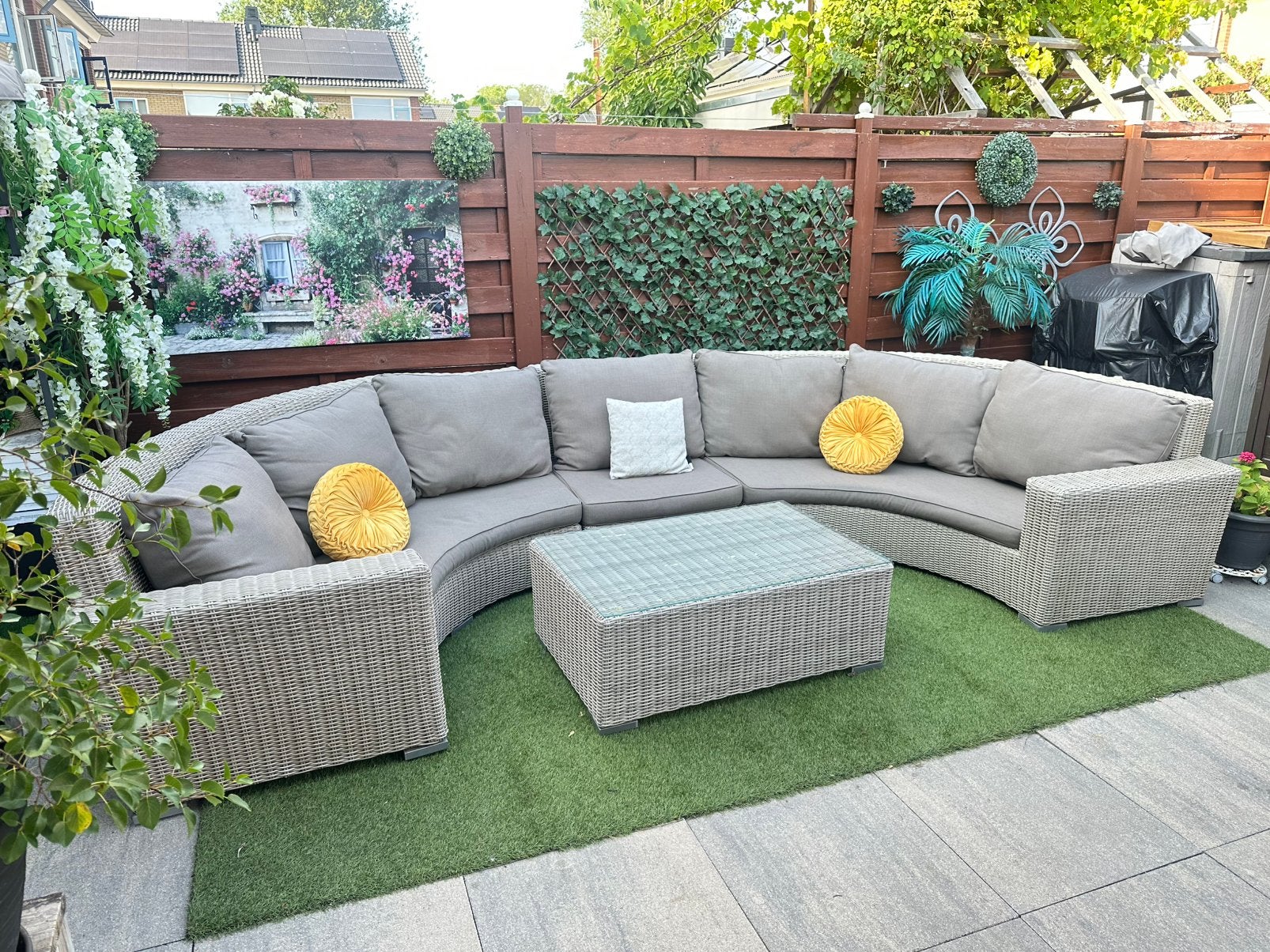 Mooie XL Half ronde Loungeset Tuinset, Tuin en Terras, Tuinsets en Loungesets, Ophalen, Wicker, Bank