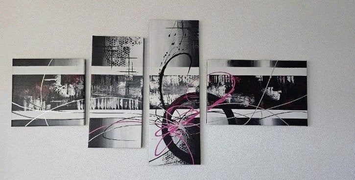 4 Luikse schilderijen - Abstracte kunst met roze accenten, Ophalen of Verzenden