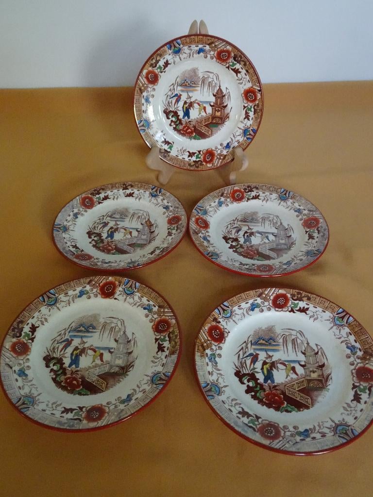 Antieke bordjes Sarreguemines met Japanse decor Kyoto 1895, Antiek en Kunst, Ophalen of Verzenden