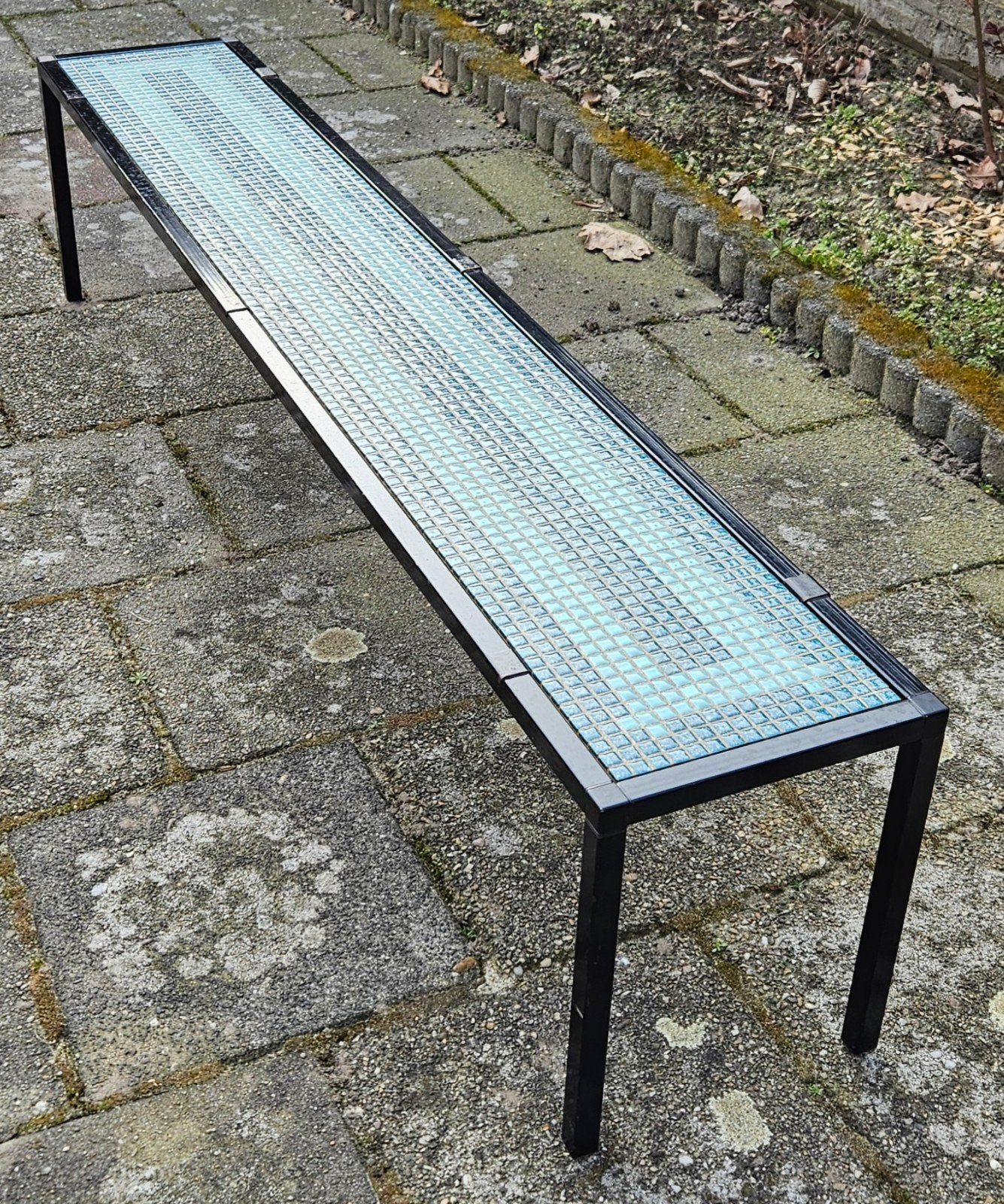 Vintage lange mozaïek bijzettafel / side table, Ophalen