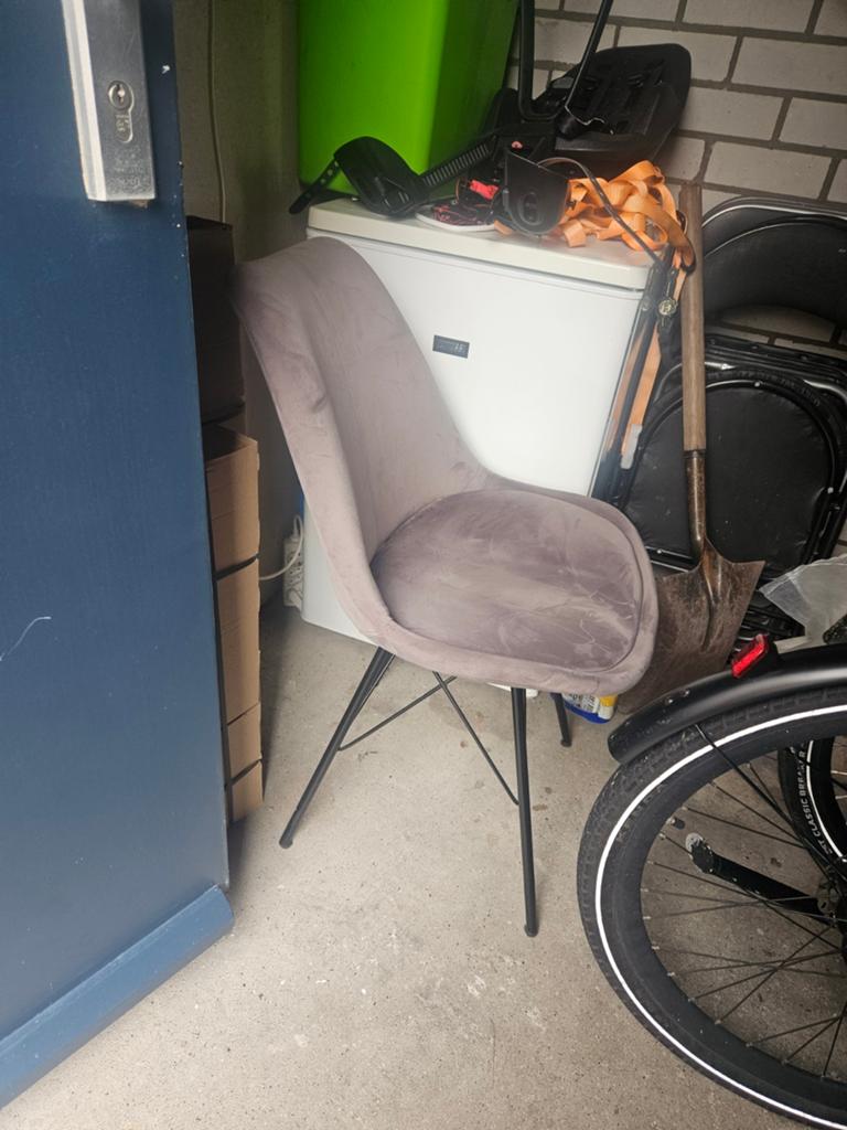 3x grijze eetkamer stoelen met metalen poten, Ophalen, Gebruikt, Modern, Scandinavisch, Stof