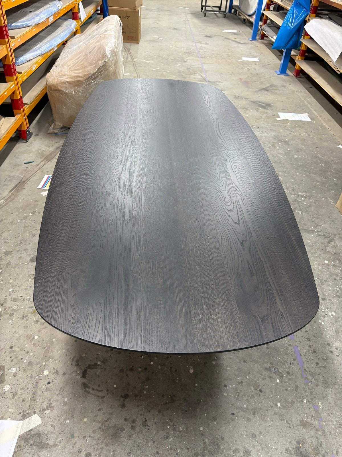 Nieuwe eiken fineer tafel 240x110 Deens ovaal black smoked, Ophalen, 100 tot 150 cm, Eikenhout, 200 cm of meer