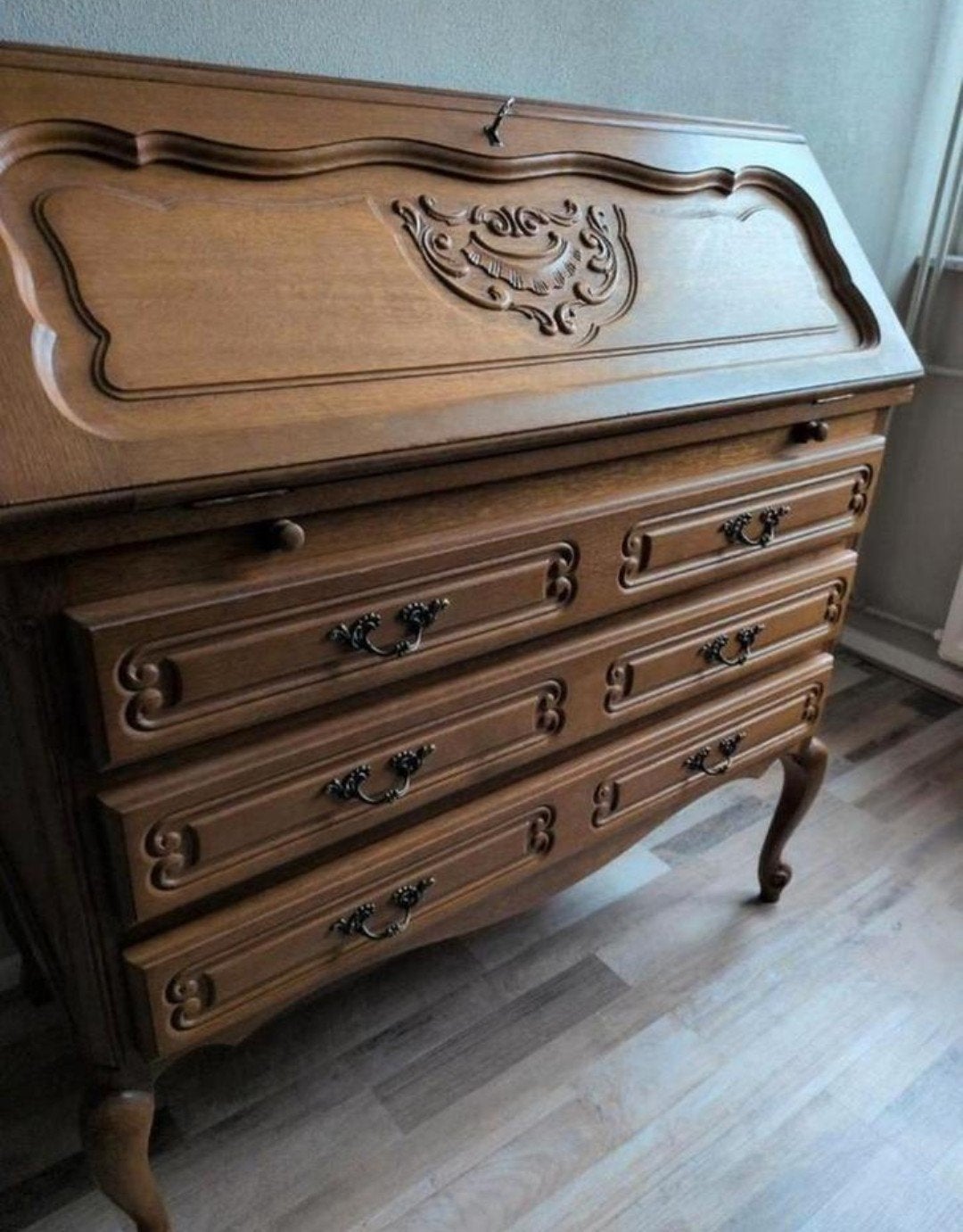 Antiek Eikenhouten Secretaire Bureau met Lades, Ophalen