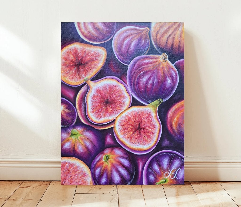 Hand-Painted Original Fig Acrylic Painting. (40x50 cm), Bloemen, Acrylverf, Surrealisme, Gesigneerd