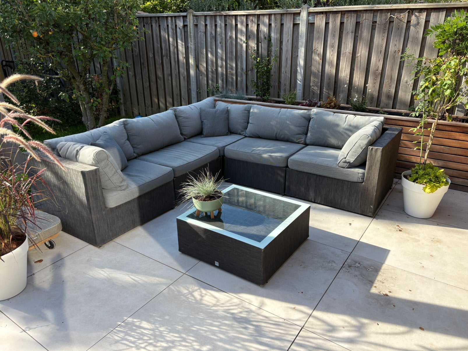 Loungebank hoekbank loungeset tuinset tuinbank, Ophalen, Gebruikt, 6 zitplaatsen, Bank