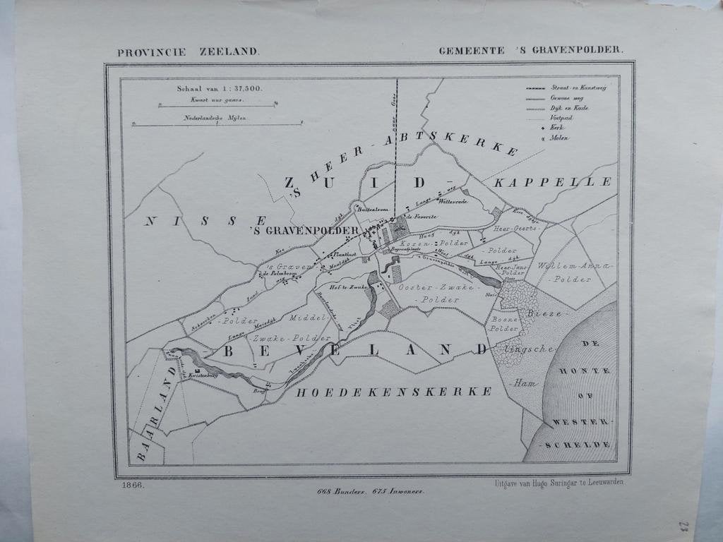 23 / 's Gravenpolder Hoedekenskerke Litho uit 1866 J. Kuyper, Ophalen of Verzenden
