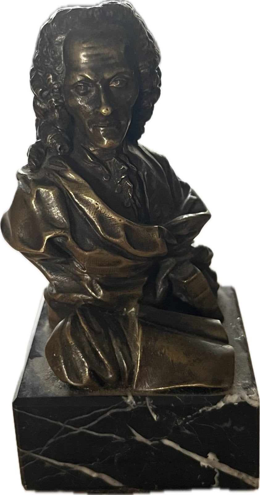 Kleine bronzen buste van de Franse filosoof Voltaire, Ophalen of Verzenden, Brons