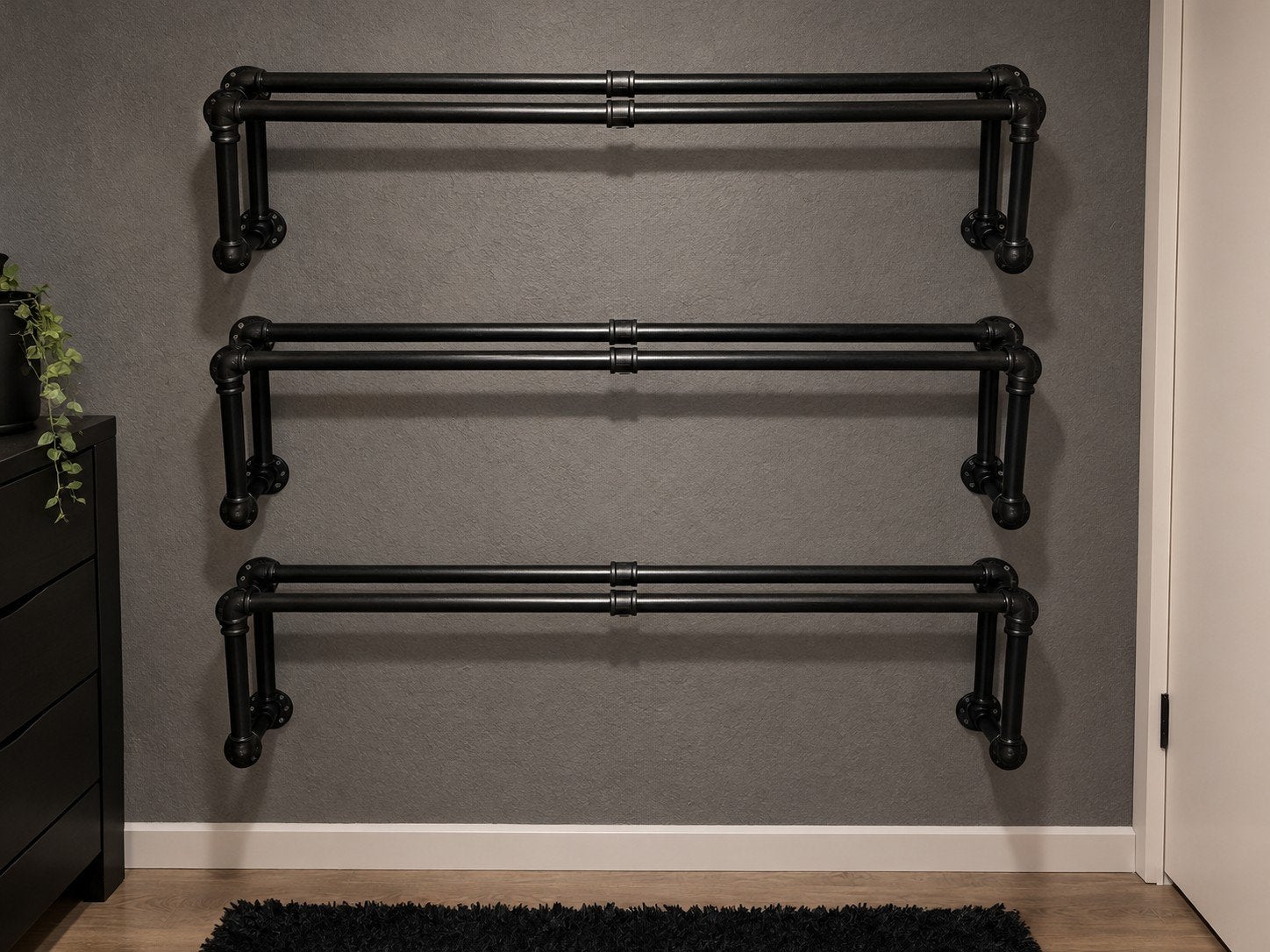 Set van 3 industriële wandrekken van buizen, Ophalen, Met plank(en), 100 tot 150 cm, Zo goed als nieuw