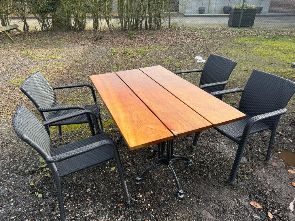 Buiten Hard houten tafel met stoelen, Ophalen, Gebruikt, Hout