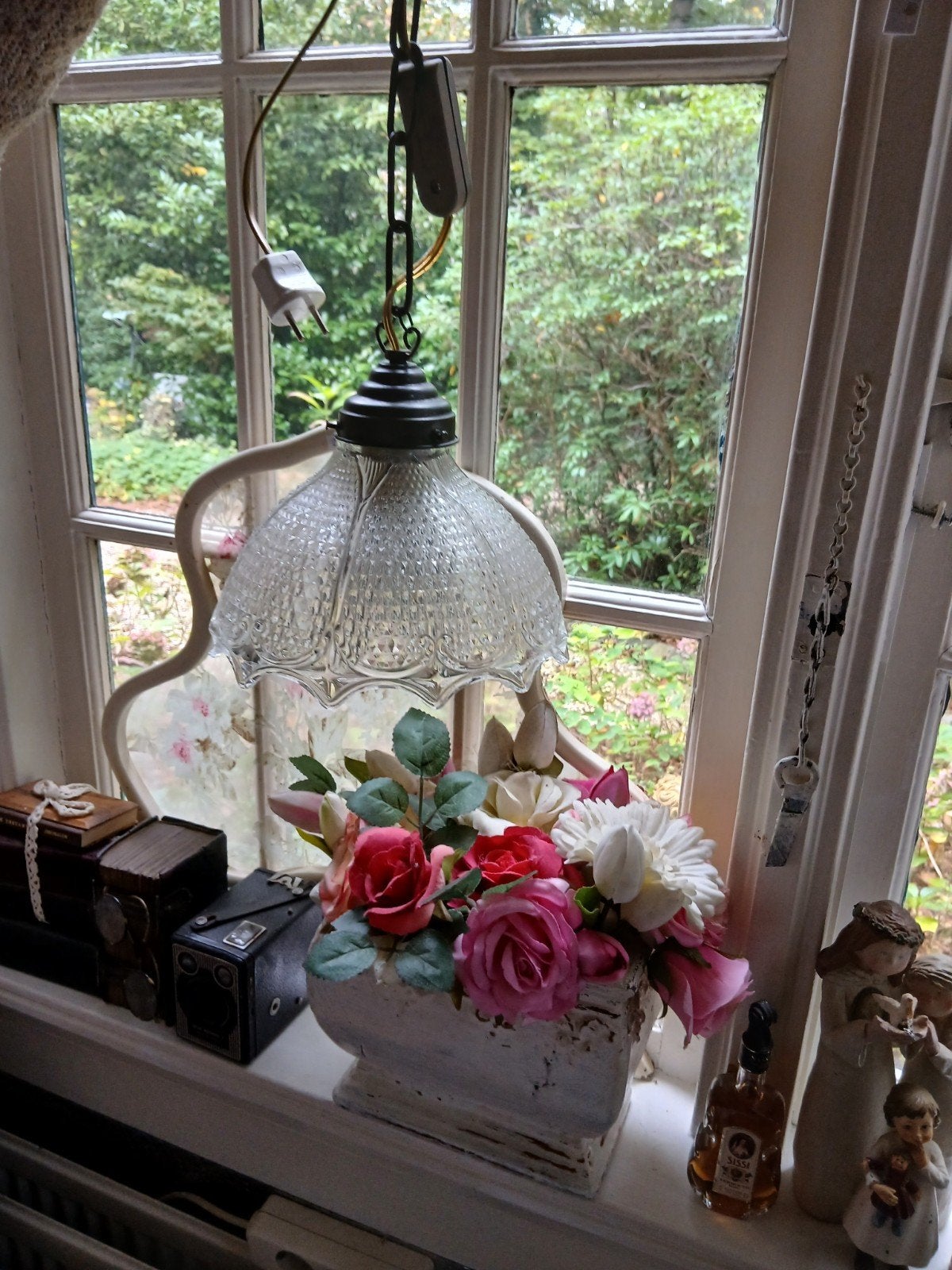 Prachtig brocante lampje glas m koper, Ophalen of Verzenden