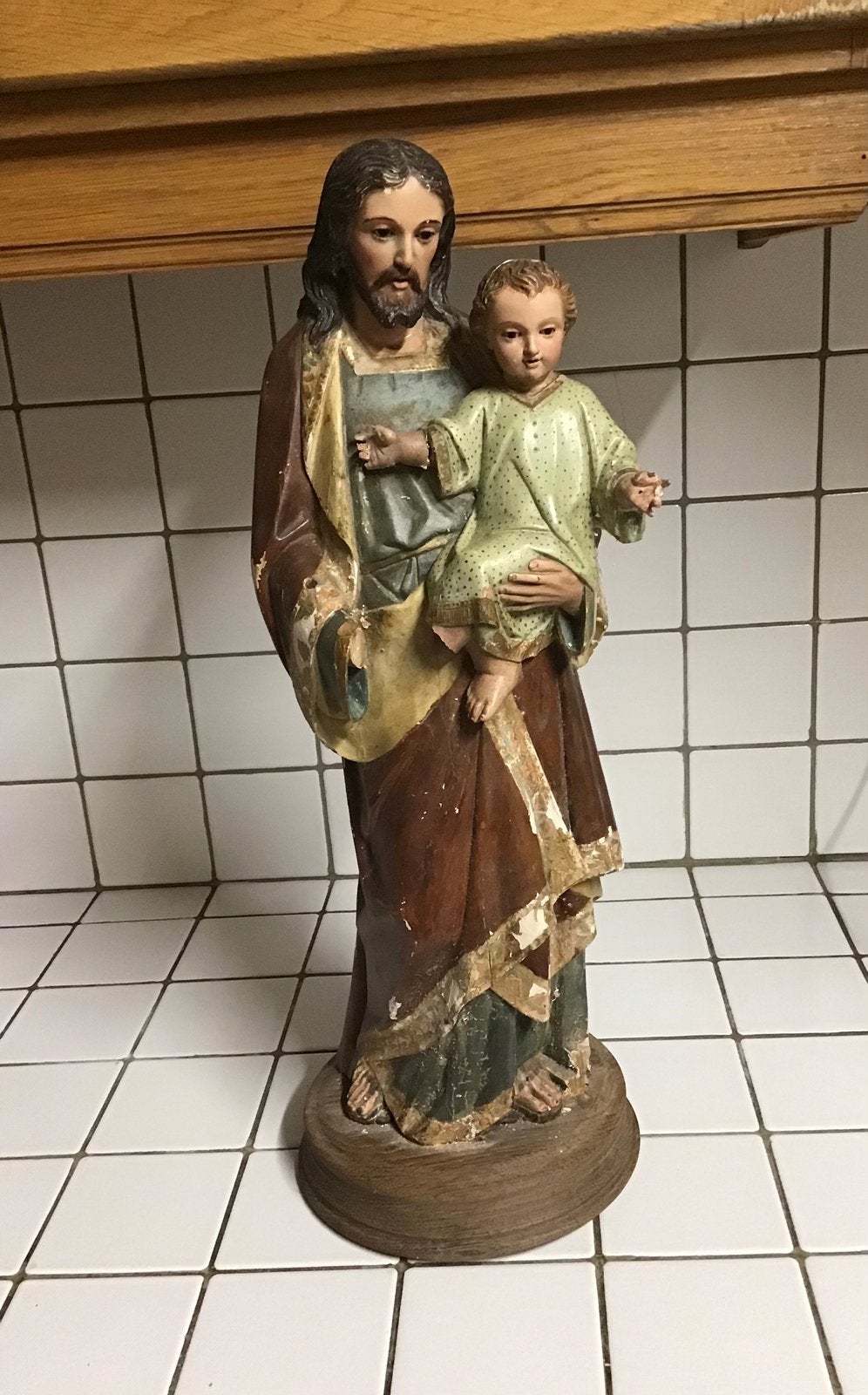 Oud houten beeld heilige Sint Jozef met kind Jezus, Ophalen of Verzenden