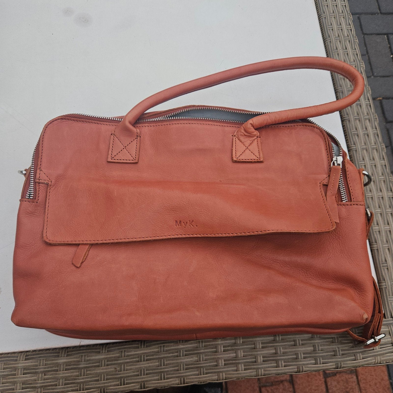 MyK Leren Laptoptas met Diverse Opbergvakken, Ophalen of Verzenden, Gebruikt, Bruin, Overige typen