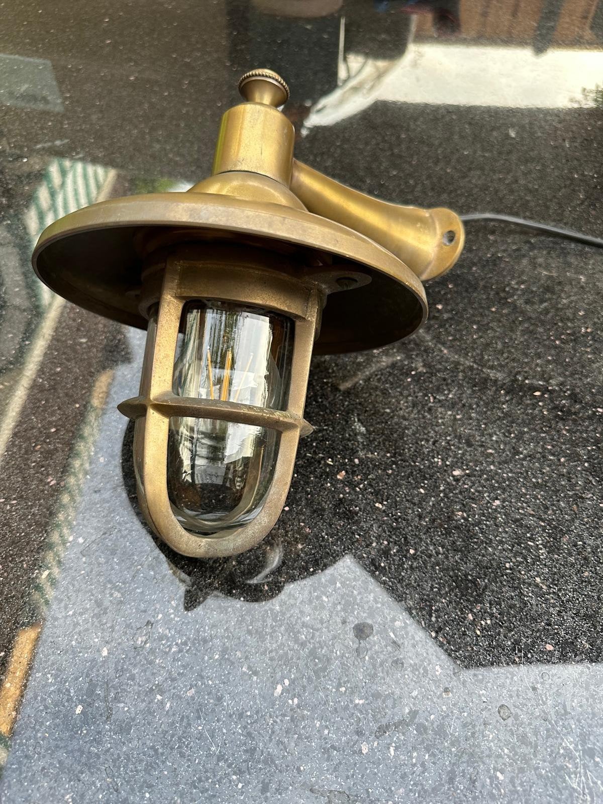 Antieke, volledige messing scheepslamp, wandlamp incl. lamp., Ophalen of Verzenden
