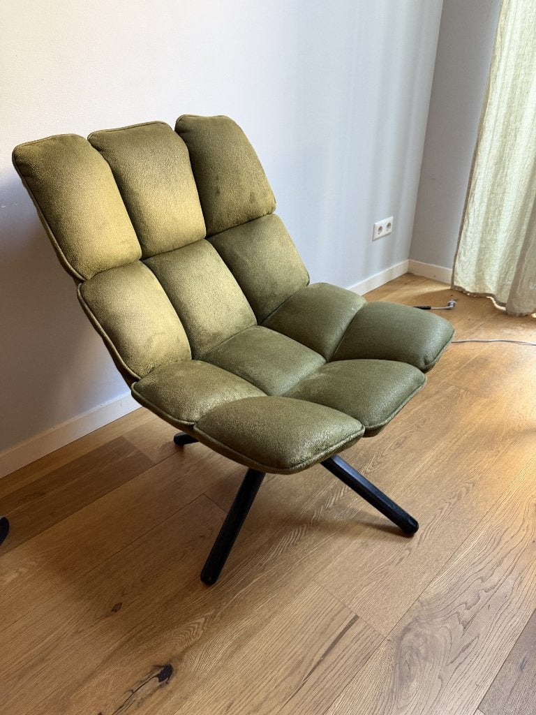 Set van 2 Retro Draaifauteuils – Olijfgroen / Velvet look, Ophalen, Gebruikt, Overige kleuren, Retro / Vintage of Scandinavisch