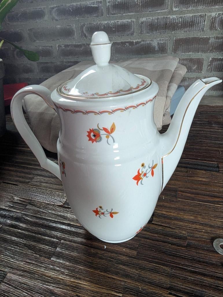 Koffie/theepot antiek oranje bloemetjes, Ophalen