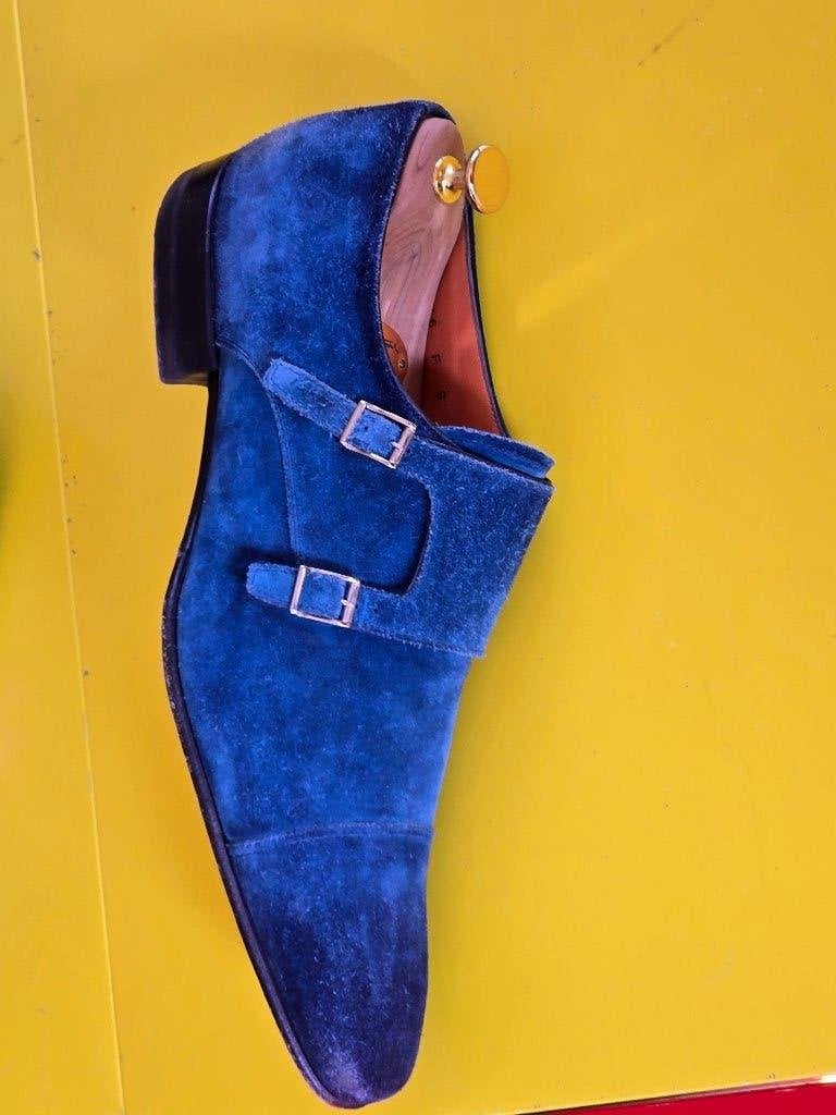 Santoni suede schoenen met 2 gesp en Zwarte kleur 43