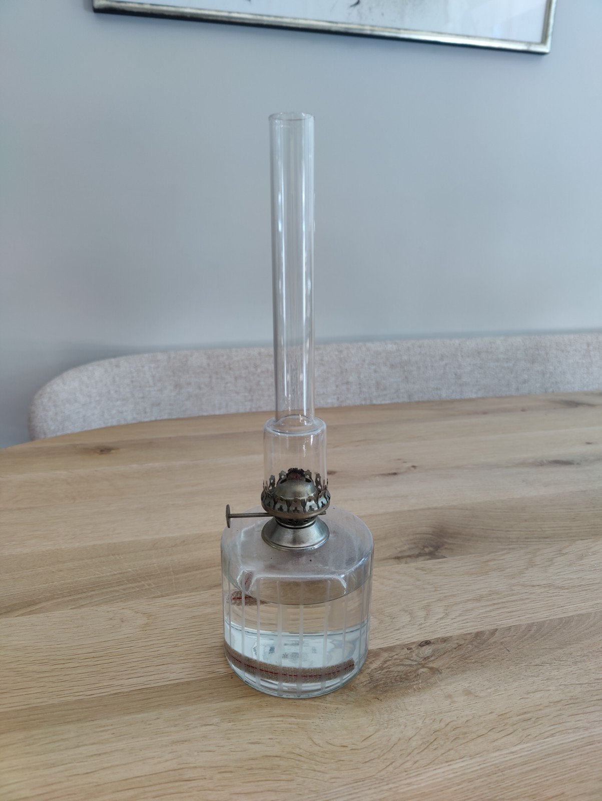 Vintage olielamp - Glas met messing details, Ophalen