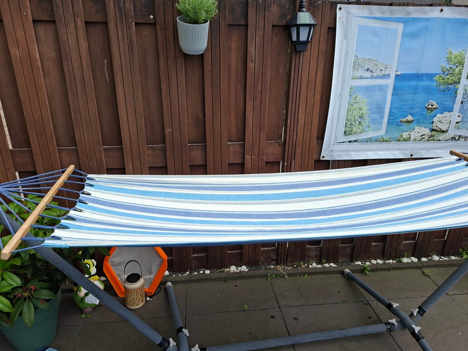 Comfortabel gestreepte hangmat met standaard, Gebruikt, Ophalen of Verzenden, Met standaard, Eenpersoons