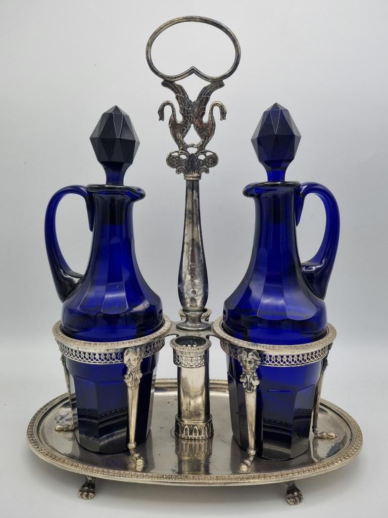 Antiek 925 zilver olie en azijn stel 1860 Venetië, Ophalen of Verzenden, Zilver