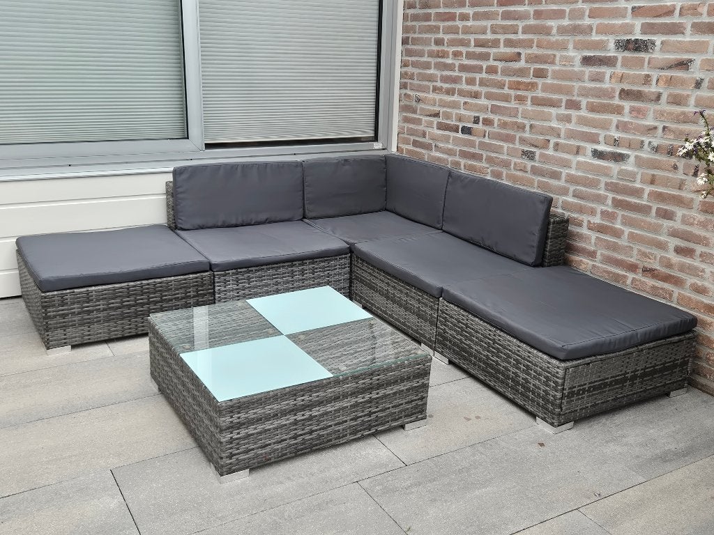 6-delige loungeset met salontafel en kussens | Grijs, Tuin en Terras, Ophalen, 5 zitplaatsen, Zo goed als nieuw, Loungeset