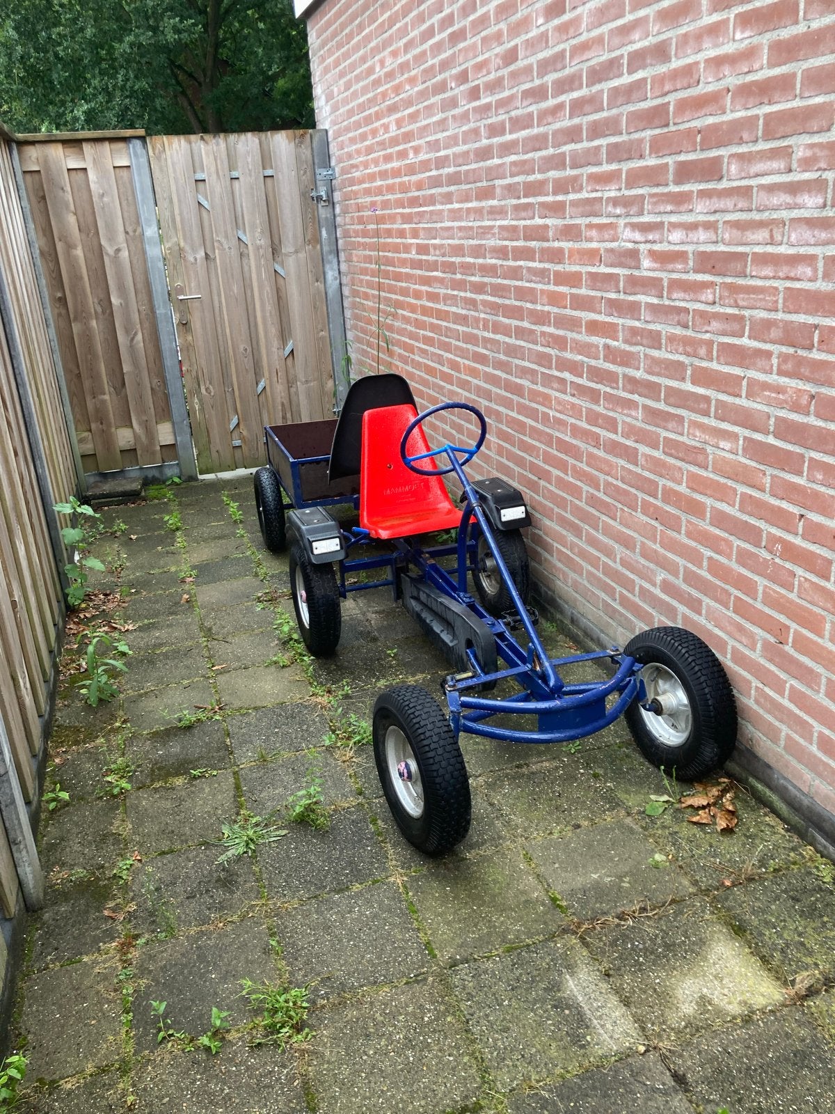 Blauwe skelter mammoet met aanhanger en duozit, Kinderen en Baby's, Speelgoed | Buiten | Skelters, Ophalen, Gebruikt, Overige merken